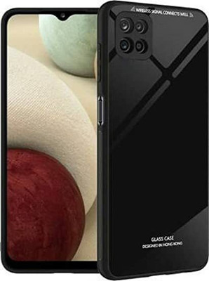 Creativo Back Cover for Samsung Galaxy F42 5G / Samsung Galaxy A22 5G Luxurious 9H Toughened Glass Back Cover(Black, Camera Bump Protector)