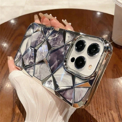 Rakulo Back Cover for Apple Iphone 11 Pro Max, Diamond Cut Back Cover, Geometric Marble Design(Silver, Dual Protection, Silicon, Pack of: 1)