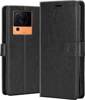 Driden Back Cover for Iqoo Neo 7 Pro 5G - Inbuilt Stand & Card Pockets | Hand Stitched | Wallet Flip Case(Black, Camera Bump Protector, Pack of: 1)