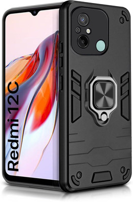 WOW Imagine Back Cover for POCO C55, REDMI 12C, Bumper Cover Ring Holder & Kickstand(Black, Ring Case, Pack of: 1)