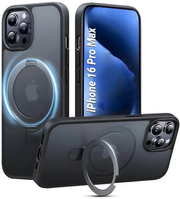 AIBEX Back Cover for Apple iPhone 16 Pro Max|Kickmag With Magnetic Ring Alloy Kickstand | Mag-Safe Compatible(Black, Magnetic Case, Pack of: 1)