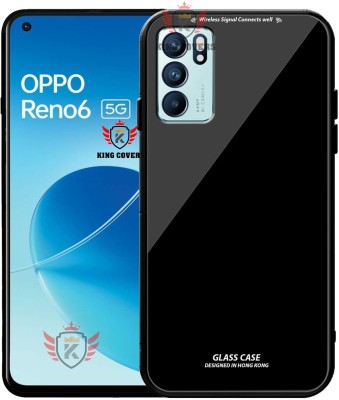 KING COVERS Back Cover for OPPO RENO-6 (5G), Luxurious 9H Toughened Glass Back Case Shockproof TPU Bumper(Black, Dual Protection, Pack of: 1)