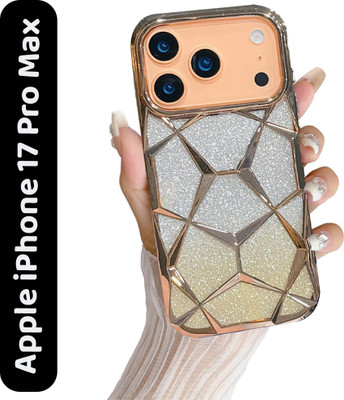 Mobikit Back Cover for Apple iPhone 17 Pro Max, Gradient Glitter Case, Geometric 3D Cube, Diamond Bling Case(Gold, Electroplated, Silicon, Pack of: 1)