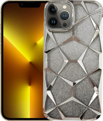 casohitech Back Cover for Apple iPhone 12 Pro Max, iPhone 12 Pro Max, Geometric 3D Cube, Diamond Bling Shiny(Silver, Transparent, Camera Bump Protector, Pack of: 1)