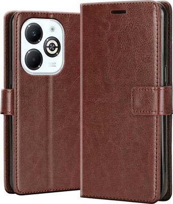 Driden Back Cover for Infinix Smart 8 Plus 4G - Inbuilt Stand & Card Pockets | Hand Stitched | Wallet Flip Case(Brown, Camera Bump Protector, Pack of: 1)