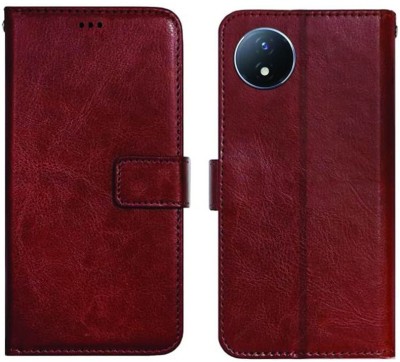CASETREE Flip Cover for Vivo Y02, V2217 leather cover(Brown, Grip Case, Pack of: 1)