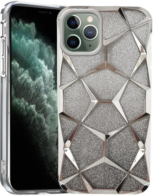 AMEYAA Back Cover for iPhone 12 Pro Max Luxury Electroplated Geometric 3D Cube Diamond Bling Shiny Soft Cover(Silver, Shock Proof, Pack of: 1)