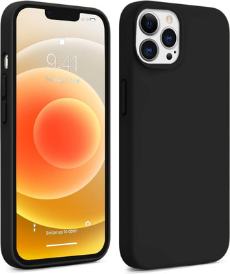 Coverskart Liquid Silicone Back Cover for Apple iPhone 13 Pro Max, Logo Embossed Shock Proof Microfiber Case(Black, Camera Bump Protector, Silicon, Pack of: 1)