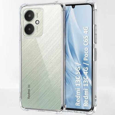 vmt stock Back Cover for Redmi 13C 4G / 13C 5G / Poco C65 / Poco M6 5G Shockproof Clear Soft TPU Case(Transparent, Dual Protection, Pack of: 1)