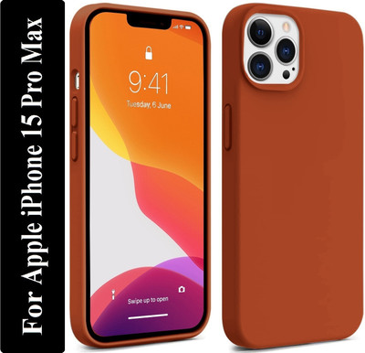 Coverskart Liquid Silicone Back Cover for Apple iPhone 15 Pro Max, Logo Embossed Shock Proof Microfiber Case(Brown, Camera Bump Protector, Silicon, Pack of: 1)