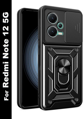 ShieldTech Back Cover for Redmi Note 12 5G, with Sliding Camera Shield & 360° Protection Ring Stand Mobile Phone Case(Black, Ring Case, Pack of: 1)