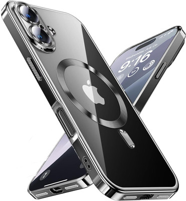 VURIOZZ Back Cover for iPhone 16 Plus Transparent Clear Logo Cover Case Compatible with MagSaf Case(Black, Electroplated, Pack of: 1)
