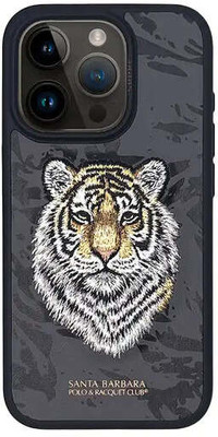 Santa Barbara Back Cover for Santa Barbara Embroidered PoloTiger Savana Series Leather Back Case for iPhone 15Pro.(Black, Camera Bump Protector, Pack of: 1)