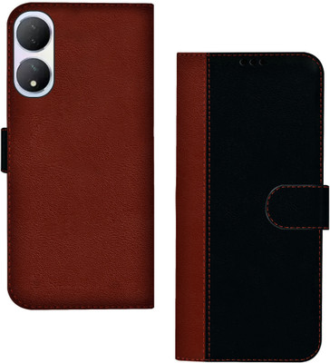 HUPSHY Flip Cover for vivo Y100 5G(Black, Brown, Dual Protection, Pack of: 1)