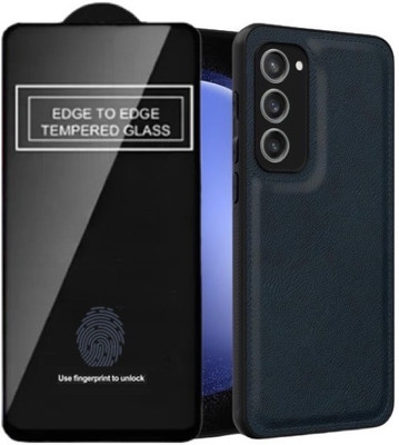 A3sprime Edge To Edge Tempered Glass for SAMSUNG Galaxy S23 Plus 5G, Soft TPU Artificial Leather Case with Full Coverage Tempered Glass Screen Protector, (Color - Blue)(Pack of 2)