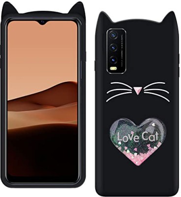 A3sprime Back Cover for vivo Y11s, |Soft Silicon with Drop Protective & 3D Heart Love Cat Shaped Case|(Black, 3D Case, Silicon, Pack of: 1)