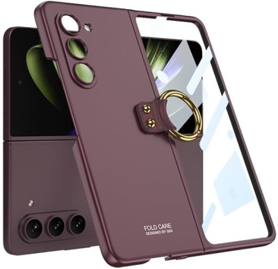 HIGAR Back Cover for Samsung Galaxy Z Fold 5 5G, Finger Ring With Matte Hard polycarbonate Case(Brown, Ring Case, Pack of: 1)