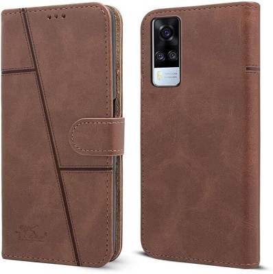 BITON Back Cover for Vivo Y75/Y55 Brown Flip Cover | PU Leather Finish | 360 Protection | Wallet & Stand(Brown, Hard Case, Pack of: 1)
