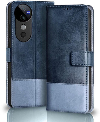 SESS XUSIVE Flip Cover for Vivo V40 / V40 Pro 5G -Dual-Color Leather Finish Wallet - Sky Blue(Multicolor, Dual Protection)