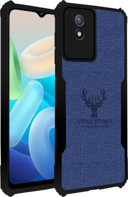 Qyist Back Cover for Vivo Y02 |Vegan PU Leather |Deer Case| Camera Lens Protection(Blue, Shock Proof, Pack of: 1)