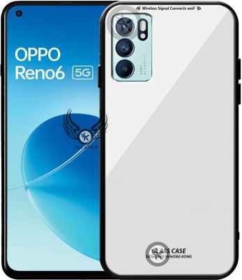 Kreatick Back Cover for OPPO RENO-6 (5G), Luxurious 9H Toughened Glass Back Case Shockproof TPU Bumper(White, Dual Protection, Pack of: 1)