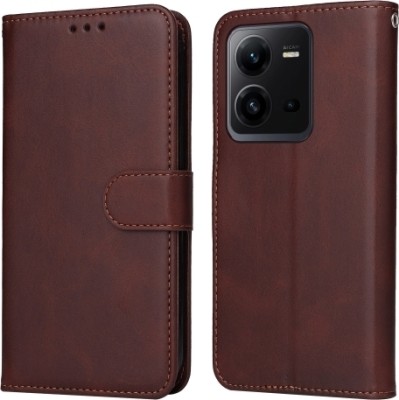BITON Back Cover for Vivo V25 BrownFlip Cover | PU Leather Finish | 360 Protection | Wallet & Stand(Brown, Hard Case, Pack of: 1)