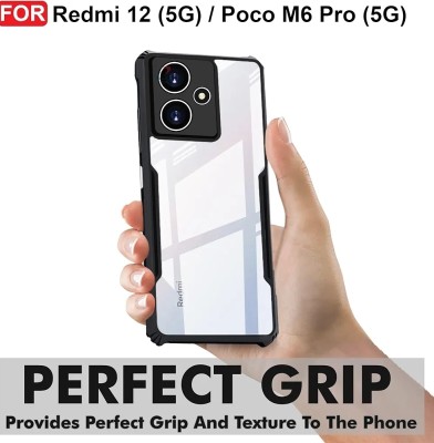 Abexpress Back Cover for Redmi 12 5G, Poco M6 Pro 5G(Transparent, Black)