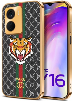 Vaku Luxos Back Cover for Vivo Y16, Lynx Line Leather Pattern Gold Electroplated Design Soft TPU Case(Black, Shock Proof, Pack of: 1)