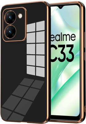 VAPRIF Back Cover for Realme C33, Golden Line, Premium Soft Chrome Case | Silicon Gold Border(Black, Shock Proof, Silicon, Pack of: 1)