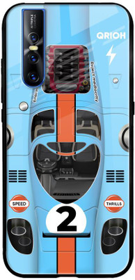 QRIOH Glass Back Cover for Vivo V15 Pro(Blue, Grip Case, Pack of: 1)