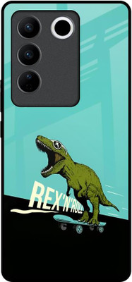 QRIOH Glass Back Cover for Vivo V27 5G(Black, Grip Case, Pack of: 1)