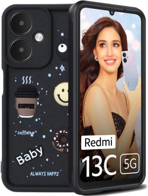 VAPRIF Back Cover for Redmi 13C 5G, Poco M6 5G, Cute Cartoon Coffee Silicone| Stylish 3D Design | Shockproof(Black, Dual Protection, Silicon, Pack of: 1)