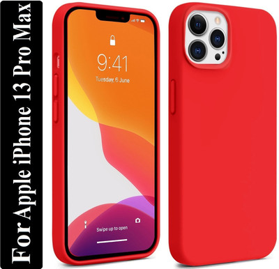 Coverskart Liquid Silicone Back Cover for Apple iPhone 13 Pro Max, Logo Embossed Shock Proof Microfiber Case(Red, Camera Bump Protector, Silicon, Pack of: 1)