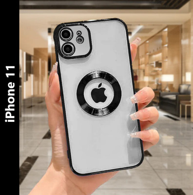 Midos Back Cover for iPhone 11, Electroplating Chrome Logo Cut Tranparnt Cover For-iPhone 11(Black, Flexible, Silicon, Pack of: 1)