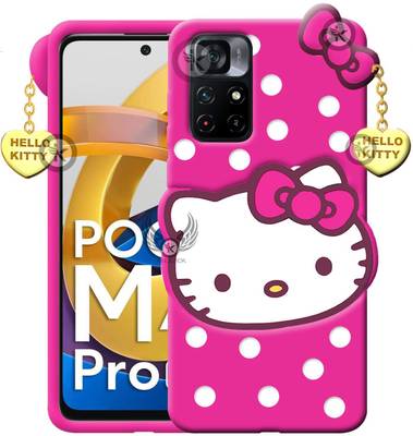 Kreatick Back Cover for Poco M4 Pro 5G |Hello Kitty Mobile Back Cover| 3D Cute Kitty|with Heart Pendant