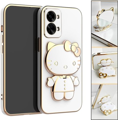 Dallao Back Cover for Oneplus Nord 2T 3D Kitty with Folding Mirror Stand Slim electroplated case Soft TPU(White, Shock Proof, Silicon, Pack of: 1)