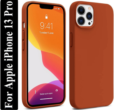 Coverskart Liquid Silicone Back Cover for Apple iPhone 13 Pro, Logo Embossed Shock Proof Microfiber Case(Brown, Camera Bump Protector, Silicon, Pack of: 1)