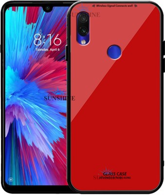 SUNSHINE Back Cover for REDMI NOTE-7S, Luxurious 9H Toughened Glass Back Case Shockproof TPU Bumper(Red, Dual Protection, Pack of: 1)