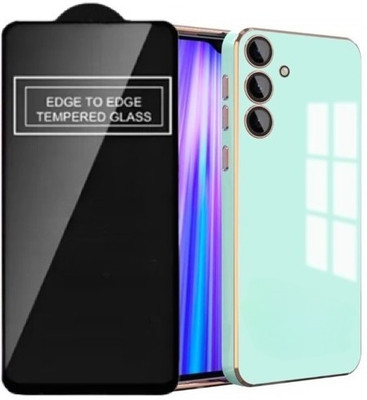 A3sprime Edge To Edge Tempered Glass for SAMSUNG Galaxy M14 5G, with Soft Silicon Golden Side Colored Back Cover, (Color - Mint Green)(Pack of 2)