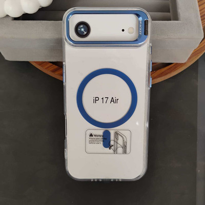 rmvrinda Back Cover for iPhone 17 Air, Kickstand Compatible, Mag Safe Case, Translucent Matte Magnetic(Blue, Camera Bump Protector, Pack of: 1)