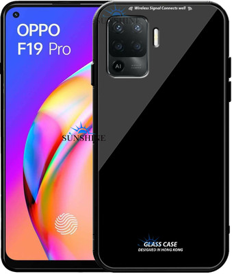 SUNSHINE Back Cover for OPPO-F19 PRO, Luxurious 9H Toughened Glass Back Case Shockproof TPU Bumper(Black, Dual Protection, Pack of: 1)