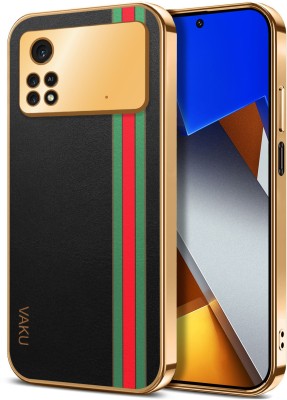 Vaku Luxos Back Cover for Xiaomi Poco M4 Pro, Felix Line Leather Pattern Gold Electroplated Design Soft TPU Case(Black, Shock Proof, Pack of: 1)