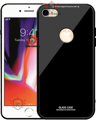 KING COVERS Back Cover for Apple iPhone 8, Luxurious 9H Toughened Glass Back Case Shockproof TPU Bumper(Black, Dual Protection, Pack of: 1)