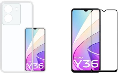 NIMMIKA ENTERPRISES Back Cover for Vivo Y36 4G Back Cover & Tempered Glass 11D(Transparent, Black, Shock Proof, Pack of: 1)