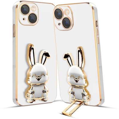 Dallao Back Cover for Apple iPhone 15 Plus 3D Bunny with Folding Stand Slim electroplated case(White, Shock Proof, Silicon, Pack of: 1)