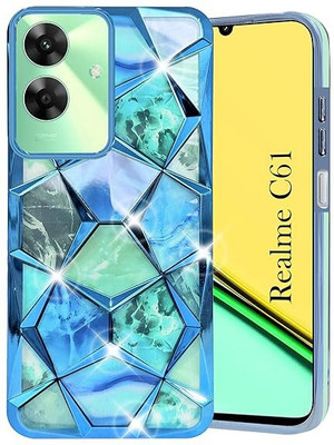 Kosher Traders Back Cover for Realme C61 Diamond Glitter Sparkle and Detachable Print Case(Blue, Electroplated, Silicon)