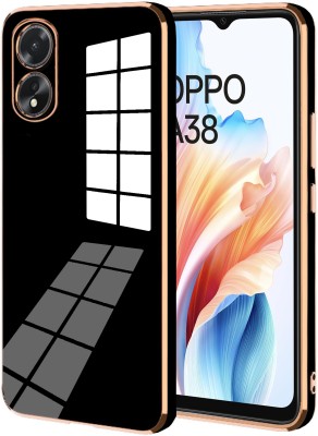 VAPRIF Back Cover for Oppo A38, Golden Line, Premium Soft Chrome 6D Case | Silicon Gold Border(Black, Shock Proof, Silicon, Pack of: 1)