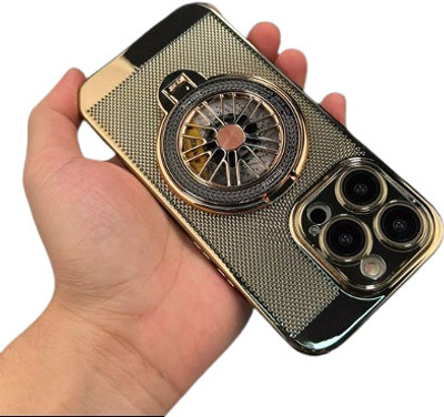 MILLION CASES Back Cover for iPhone 15 Pro Brilliant Spin Rotating Wheel Stand Case(Gold, Shock Proof, Pack of: 1)