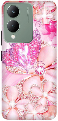 Rockyard Back Cover for vivo Y17s, V2310, PINK, GOLDEN, DIAMOND, BUTTERFLY, LOVE(Pink, Flexible, Silicon, Pack of: 1)