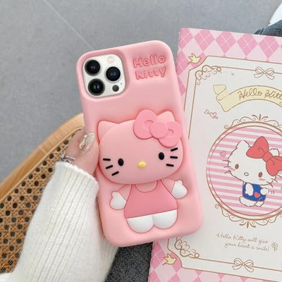 AmericHome Back Cover for Apple Iphone 16 Pro Max Cute Kitty Soft Case with Face Holder for Girls(Pink, Cases with Holder, Pack of: 1)